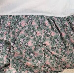 Vtg Cottagecore Bedskirt Full Queen 1980s-90s Green, Purple Roses Pink Hydangea